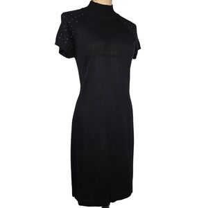 Cute AB Studio Medium Black Rhinestone Embellished Mock Neck Short Sleeve Dress